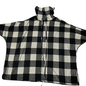 White Birch Monochrome Buffalo Checkered Poncho Sweater Top